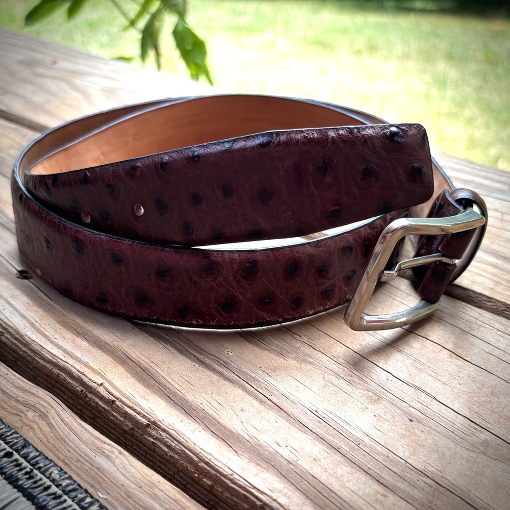 Spell | Brown Ostrich Print Genuine Leather Belt | Made in Italy (Some Wear) L